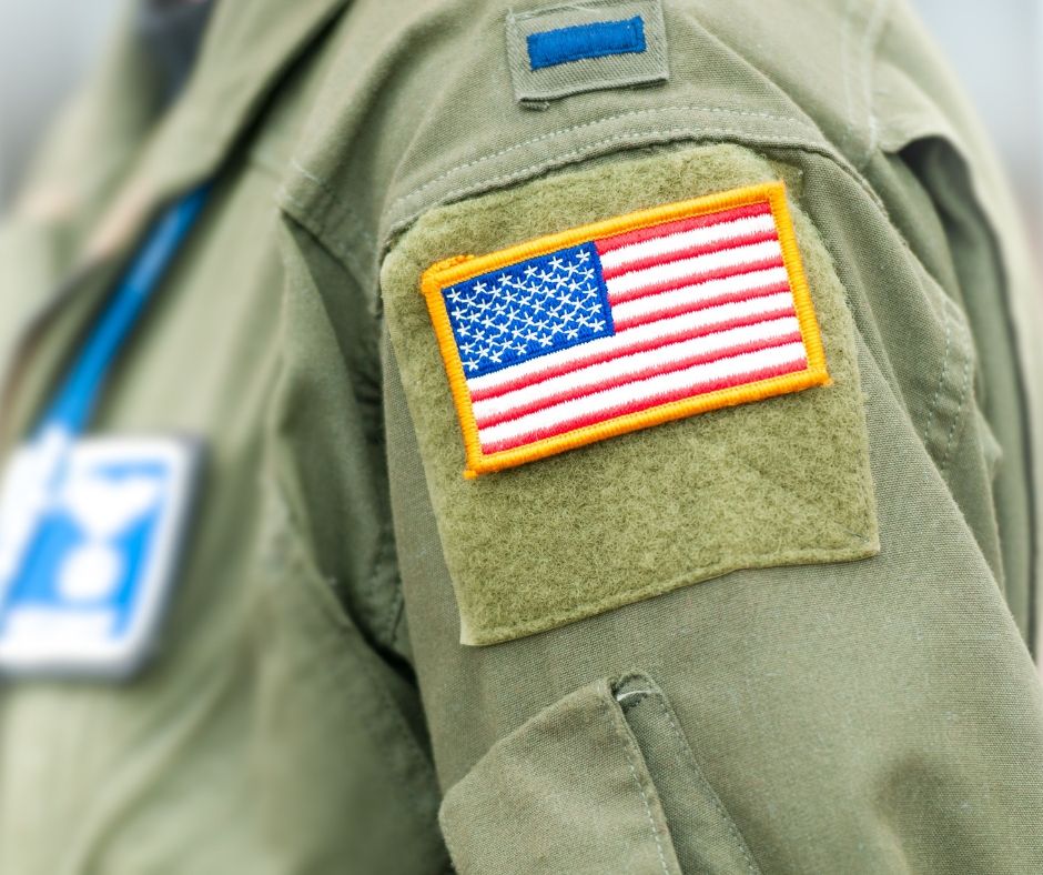 Photo of the American flag on the sleeve of a service member